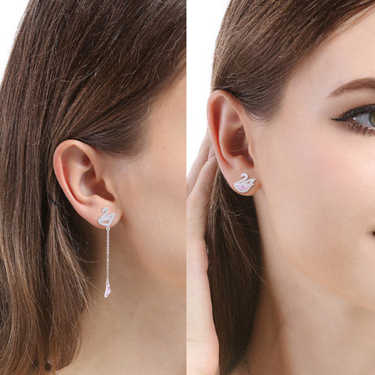 925 sterling silver asymmetrical crystal swan drop stud earrings(5 pairs)
