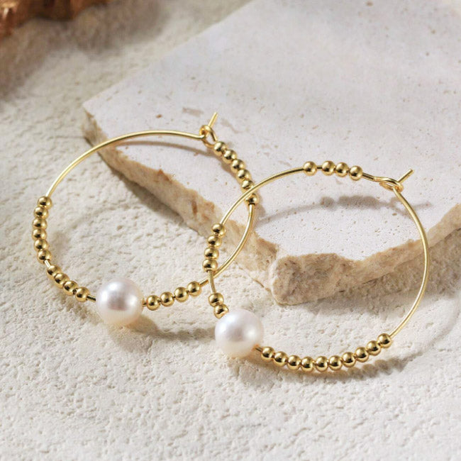 925 sterling silver pearl beads ear buckle hoop earrings (5 pairs)