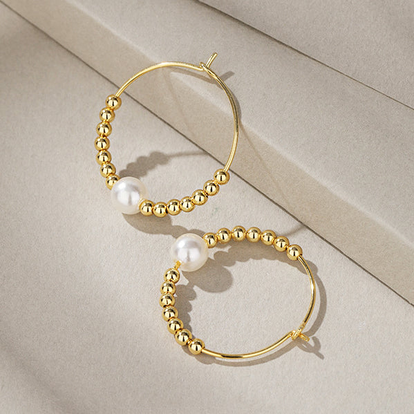 925 sterling silver pearl beads ear buckle hoop earrings (5 pairs)