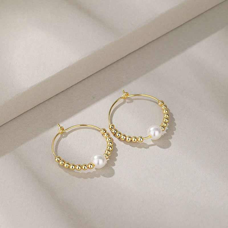 925 sterling silver pearl beads ear buckle hoop earrings (5 pairs)