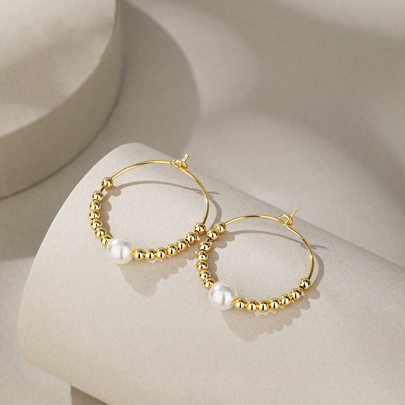 925 sterling silver pearl beads ear buckle hoop earrings (5 pairs)