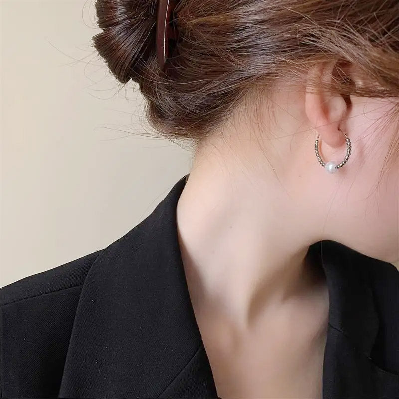 925 sterling silver pearl beads ear buckle hoop earrings (5 pairs)