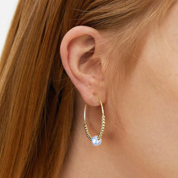 925 sterling silver pearl beads ear buckle hoop earrings (5 pairs)