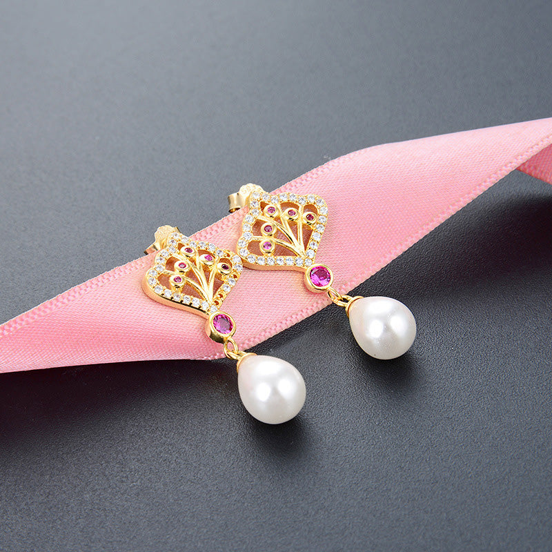 925 sterling silver gold plated princess style pearl drop earrings (5 pairs)