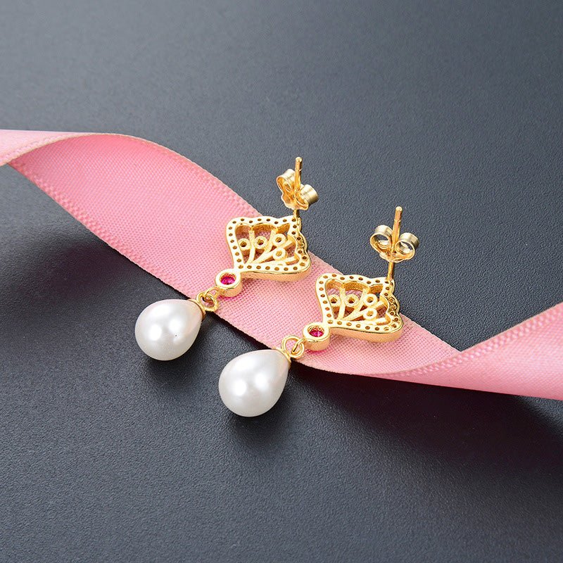 925 sterling silver gold plated princess style pearl drop earrings (5 pairs)