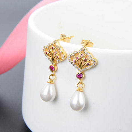 925 sterling silver gold plated princess style pearl drop earrings (5 pairs)