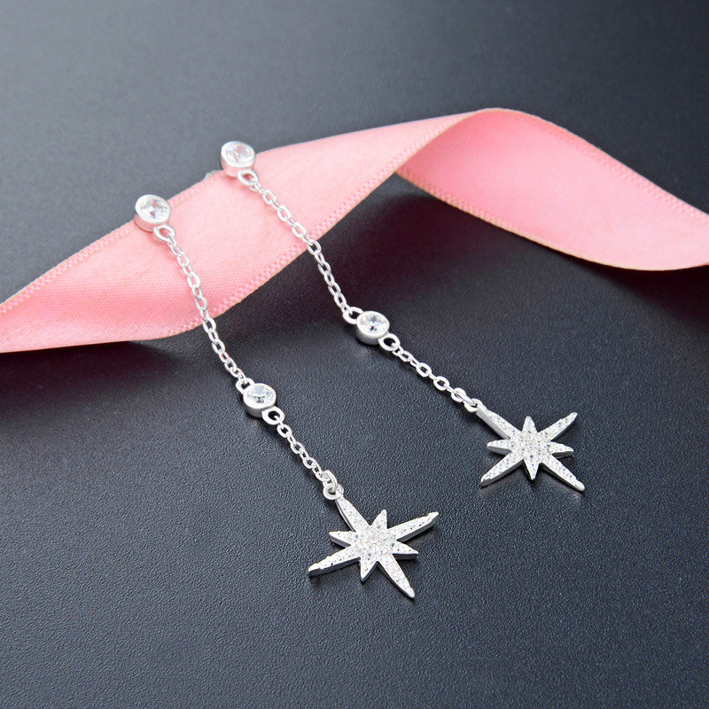 925 sterling silver starburst long chain drop earrings (5 pairs)
