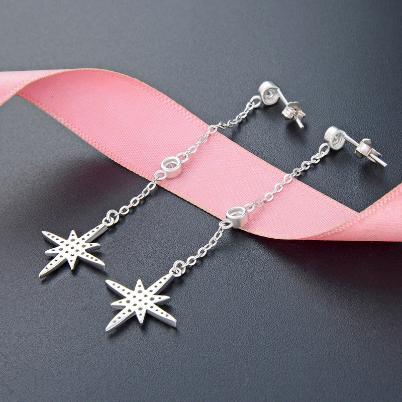 925 sterling silver starburst long chain drop earrings (5 pairs)