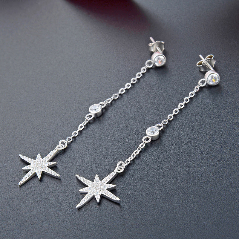 925 sterling silver starburst long chain drop earrings (5 pairs)