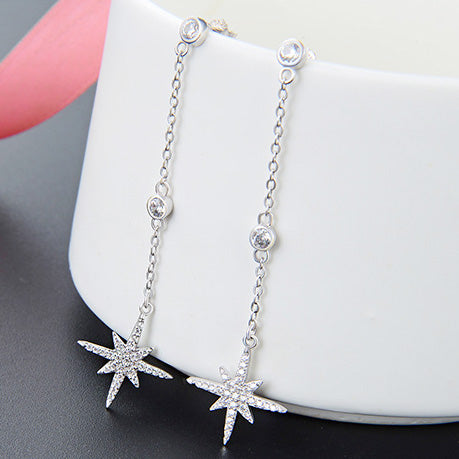 925 sterling silver starburst long chain drop earrings (5 pairs)