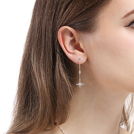 925 sterling silver starburst long chain drop earrings (5 pairs)