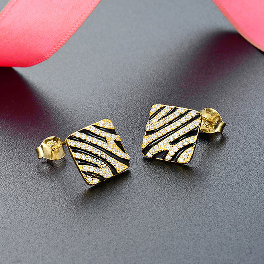 925 sterling silver gold plated zebra pattern stud earrings (5 pairs)