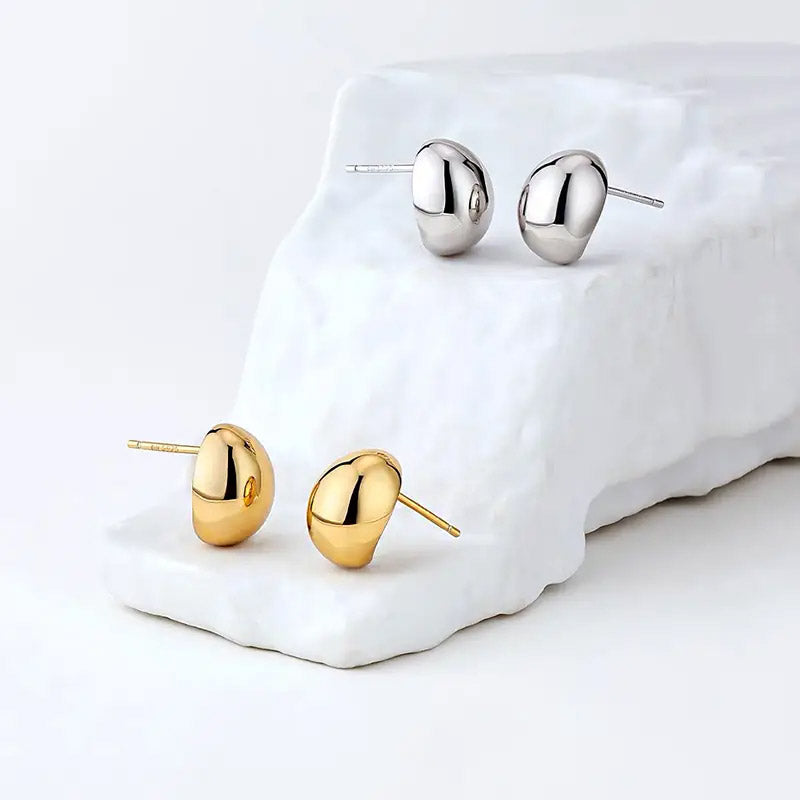 925 sterling silver French small bean stud earrings (5 pairs)