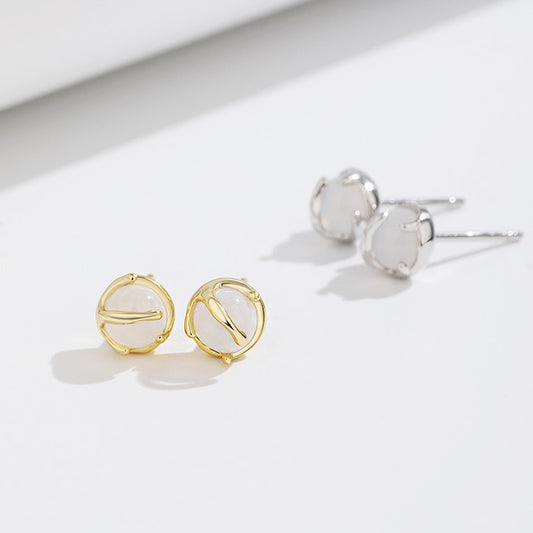 925 sterling silver small round white agate stud earrings (5 pairs)