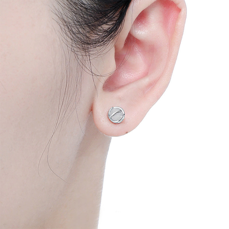925 sterling silver small round white agate stud earrings (5 pairs)