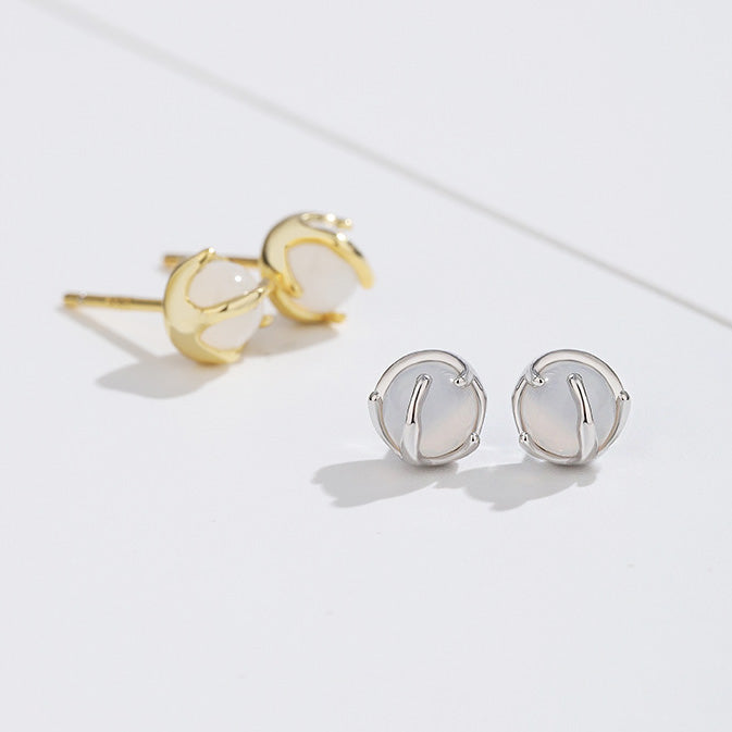 925 sterling silver small round white agate stud earrings (5 pairs)
