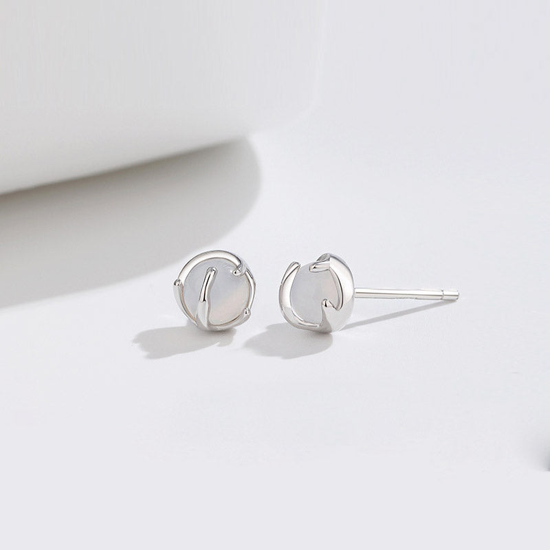 925 sterling silver small round white agate stud earrings (5 pairs)