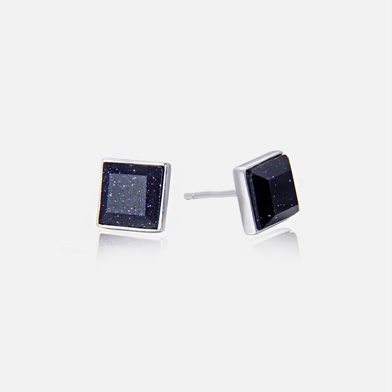 925 sterling silver starry night square purple sandstone stud earrings (5 pairs)