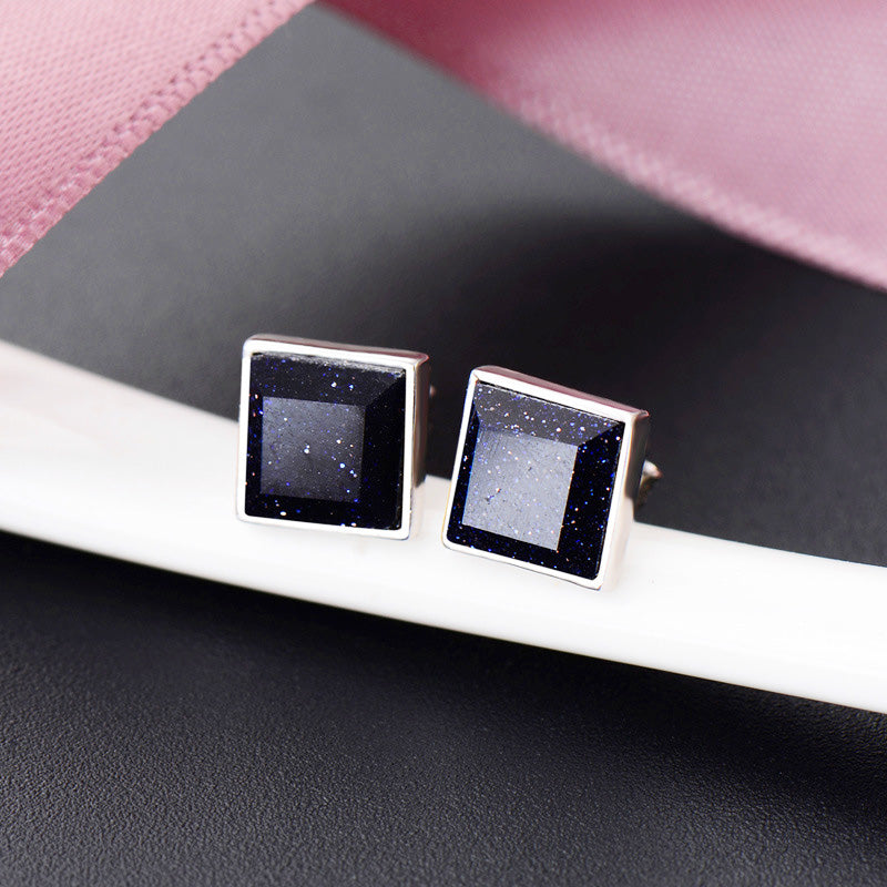 925 sterling silver starry night square purple sandstone stud earrings (5 pairs)