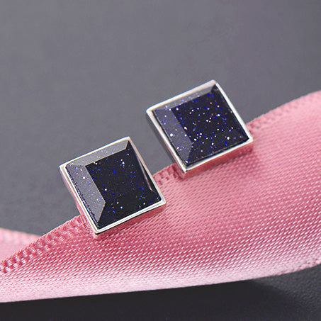925 sterling silver starry night square purple sandstone stud earrings (5 pairs)