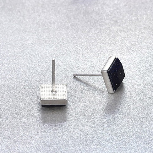 925 sterling silver starry night square purple sandstone stud earrings (5 pairs)