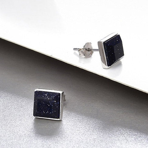 925 sterling silver starry night square purple sandstone stud earrings (5 pairs)