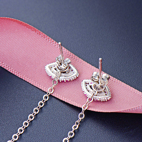 925 sterling silver long tassels chain pearl pink kiss lip stud earrings (5 pairs)