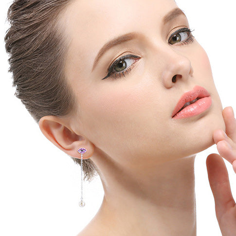 925 sterling silver long tassels chain pearl pink kiss lip stud earrings (5 pairs)