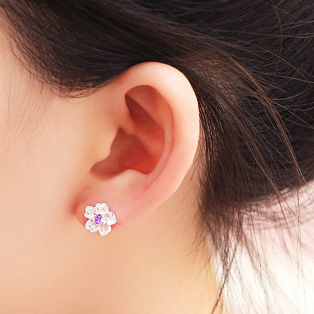 925 sterling silver cherry blossom flower stud earrings (5 pairs)