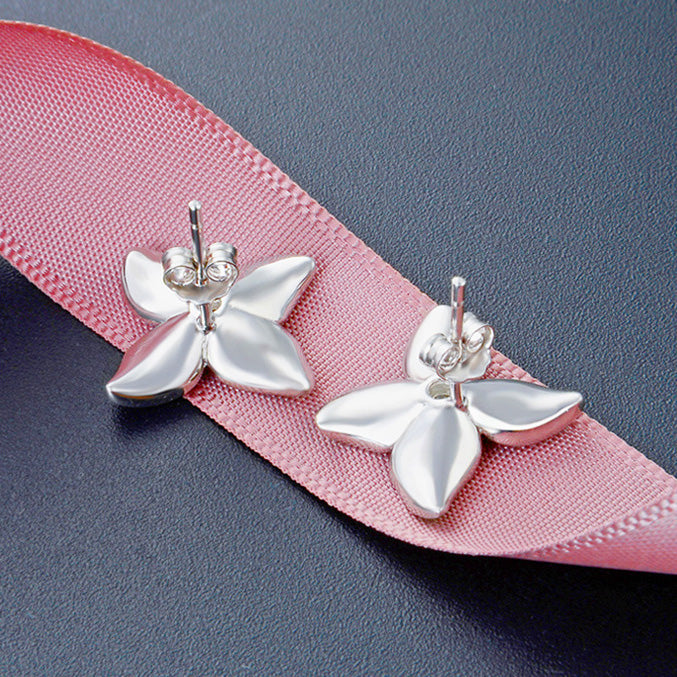 925 sterling silver red green enamel 3D flower stud earrings (5 pairs)