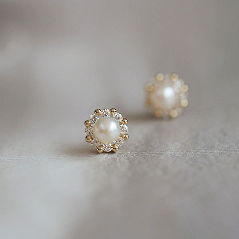925 sterling silver dainty french simple zircon pearl stud earrings (5 pairs)