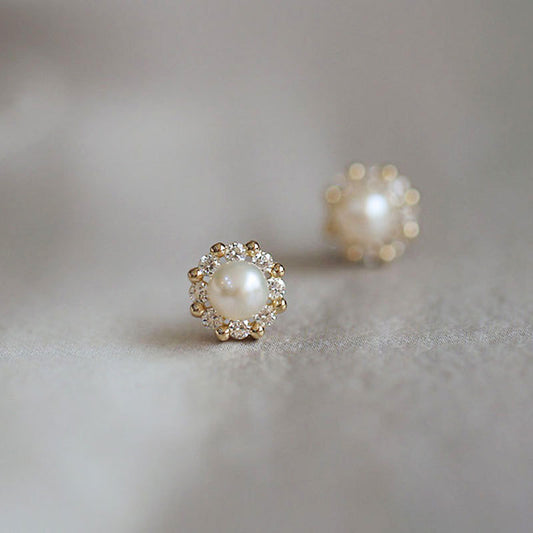 925 sterling silver dainty french simple zircon pearl stud earrings (5 pairs)