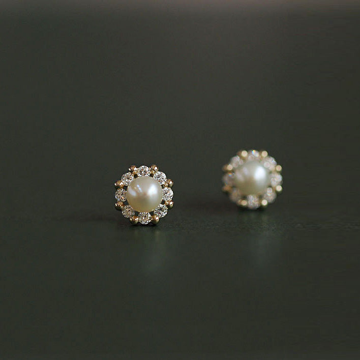 925 sterling silver dainty french simple zircon pearl stud earrings (5 pairs)