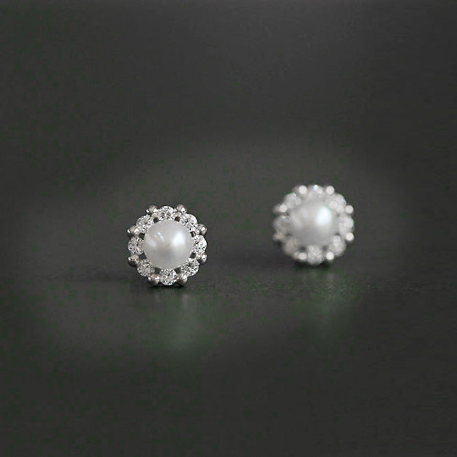 925 sterling silver dainty french simple zircon pearl stud earrings (5 pairs)