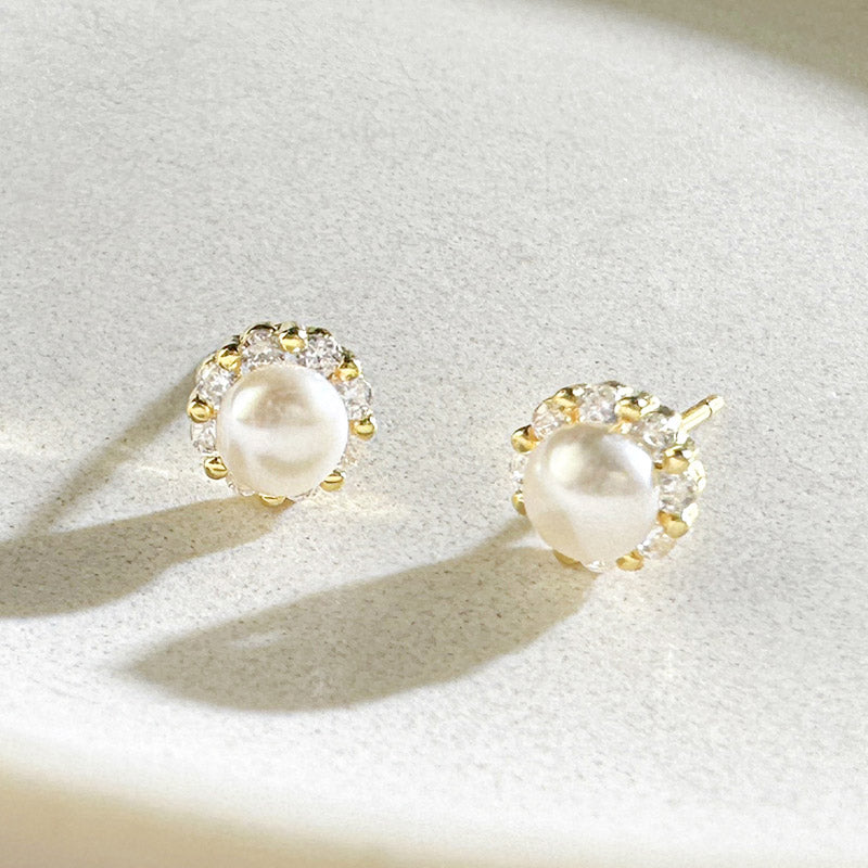 925 sterling silver dainty french simple zircon pearl stud earrings (5 pairs)