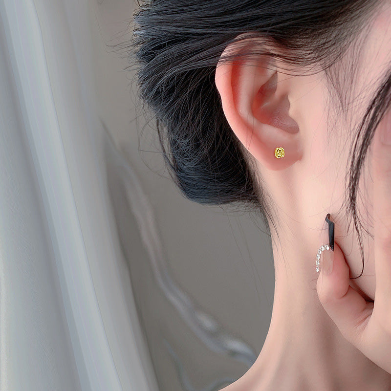 925 sterling silver dainty tiny flower rose stud earrings (5 pairs)
