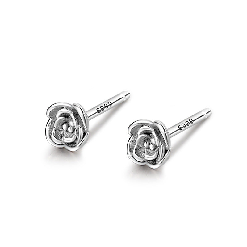 925 sterling silver dainty tiny flower rose stud earrings (5 pairs)