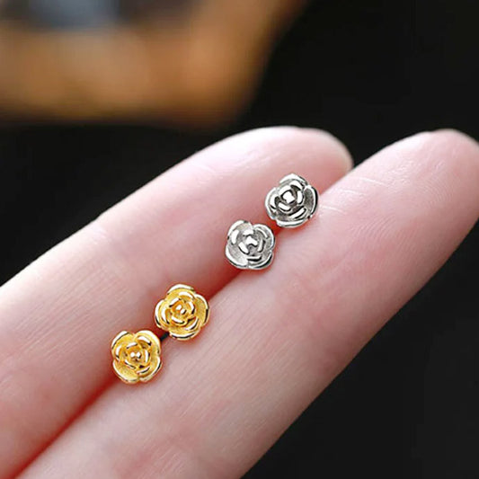 925 sterling silver dainty tiny flower rose stud earrings (5 pairs)