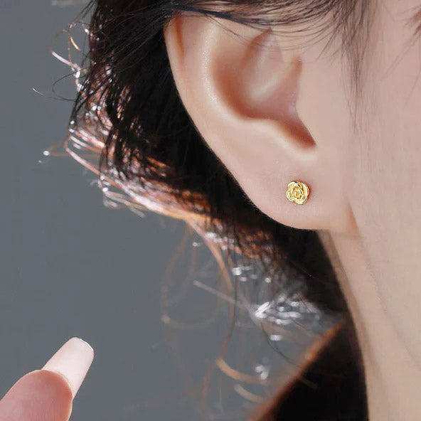 925 sterling silver dainty tiny flower rose stud earrings (5 pairs)