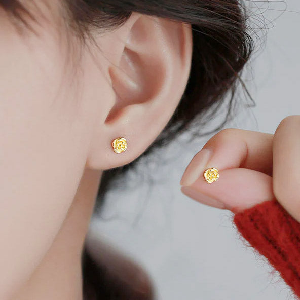 925 sterling silver dainty tiny flower rose stud earrings (5 pairs)