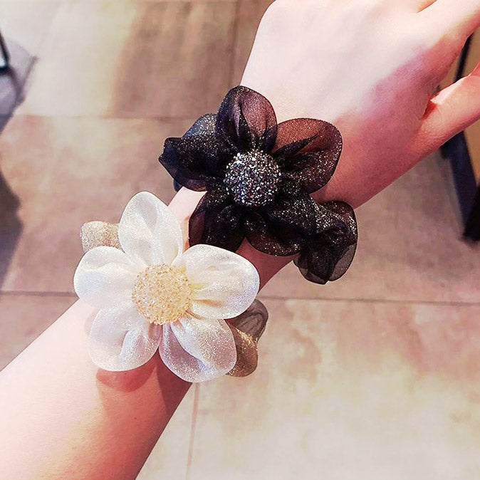 Lace hair accessory shiny organza flower design hair tie scrunchie (5 pcs)