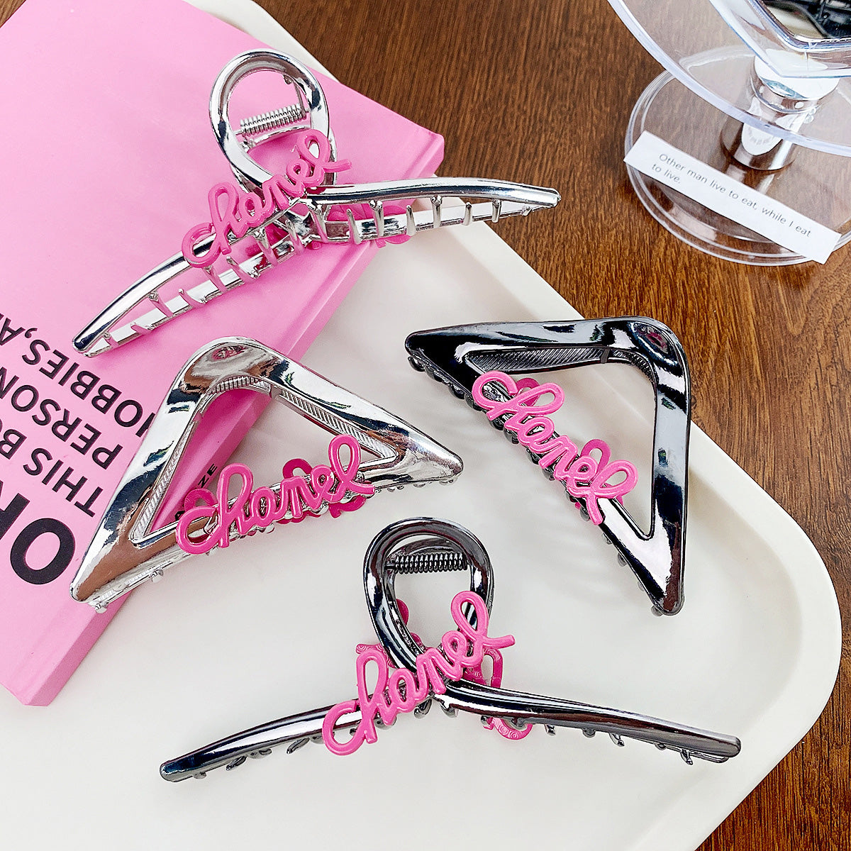 Hairwear wholesale pink letter metal hair crab claw clips (5 pcs)