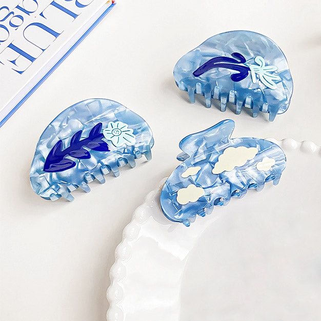 Wholesale hair accessory blue acetate hair claw grab clips (5 pcs)