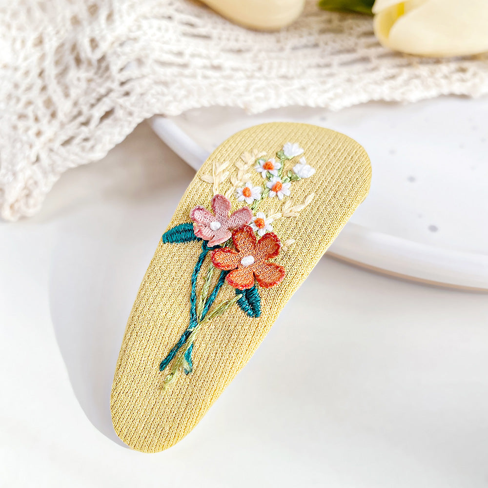 2pcs/pack Girls hair accessories fabric embroidered floral flower hair snap clips (5 Sets)
