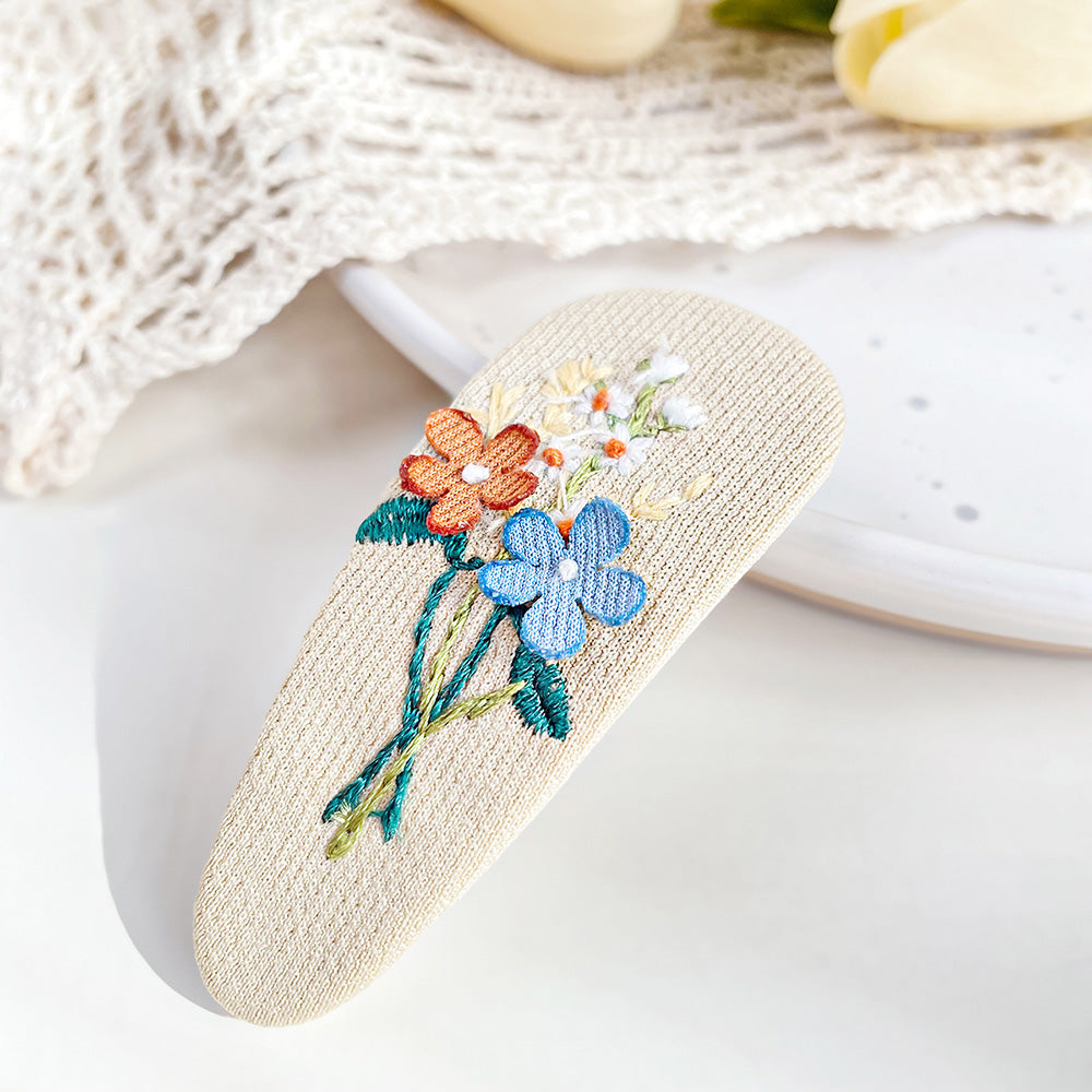 2pcs/pack Girls hair accessories fabric embroidered floral flower hair snap clips (5 Sets)