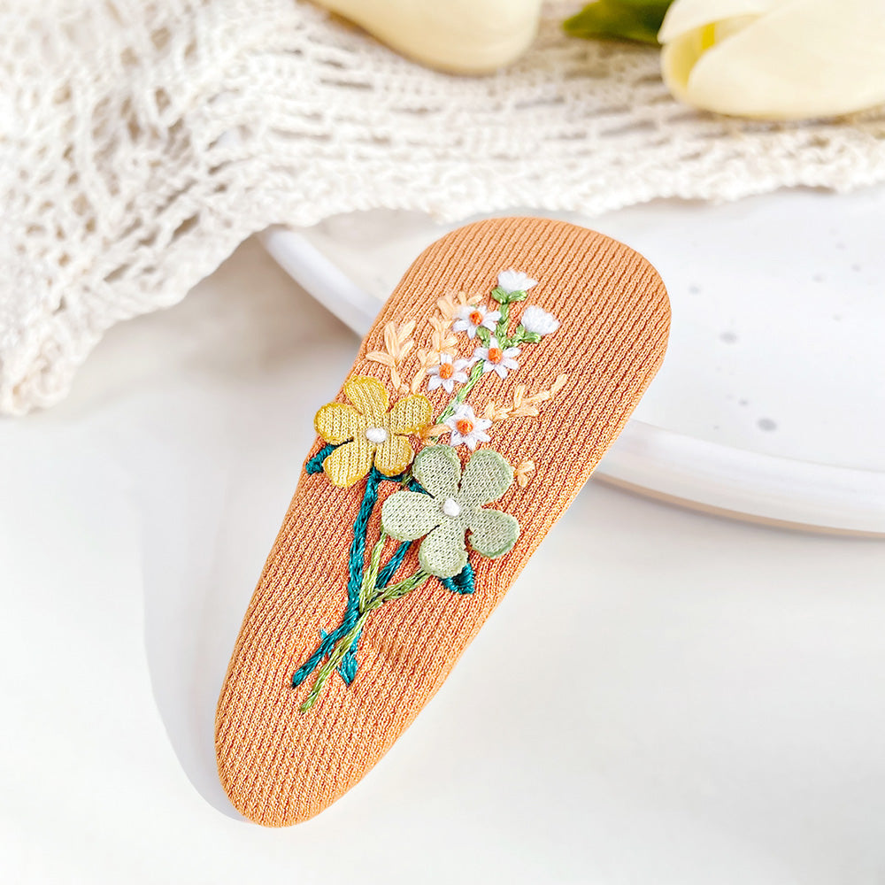 2pcs/pack Girls hair accessories fabric embroidered floral flower hair snap clips (5 Sets)