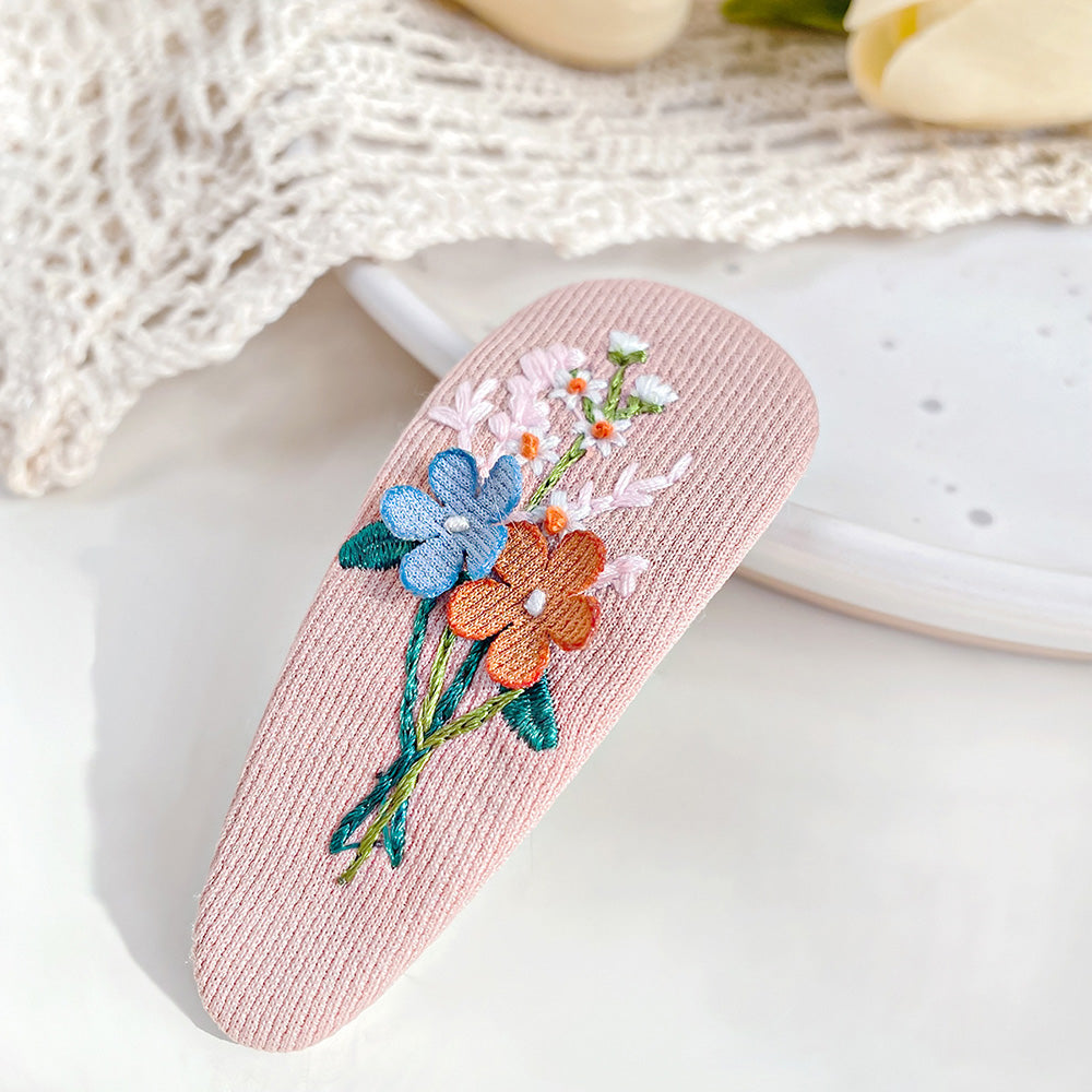 2pcs/pack Girls hair accessories fabric embroidered floral flower hair snap clips (5 Sets)