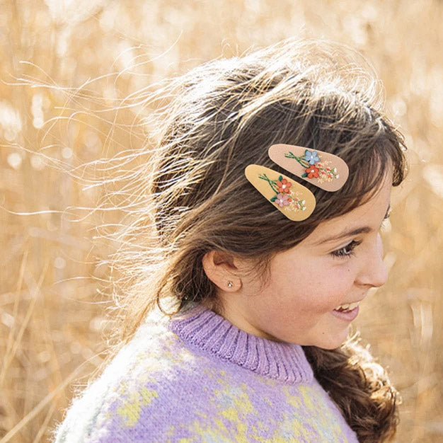 2pcs/pack Girls hair accessories fabric embroidered floral flower hair snap clips (5 Sets)
