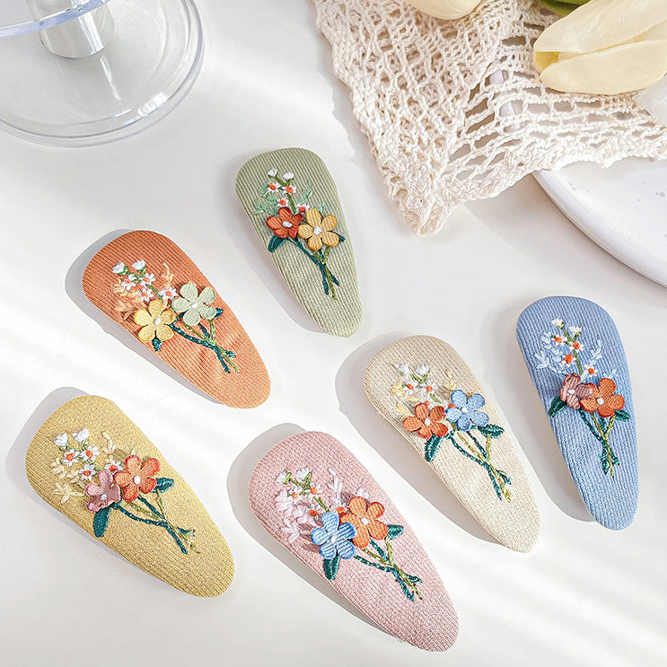 2pcs/pack Girls hair accessories fabric embroidered floral flower hair snap clips (5 Sets)