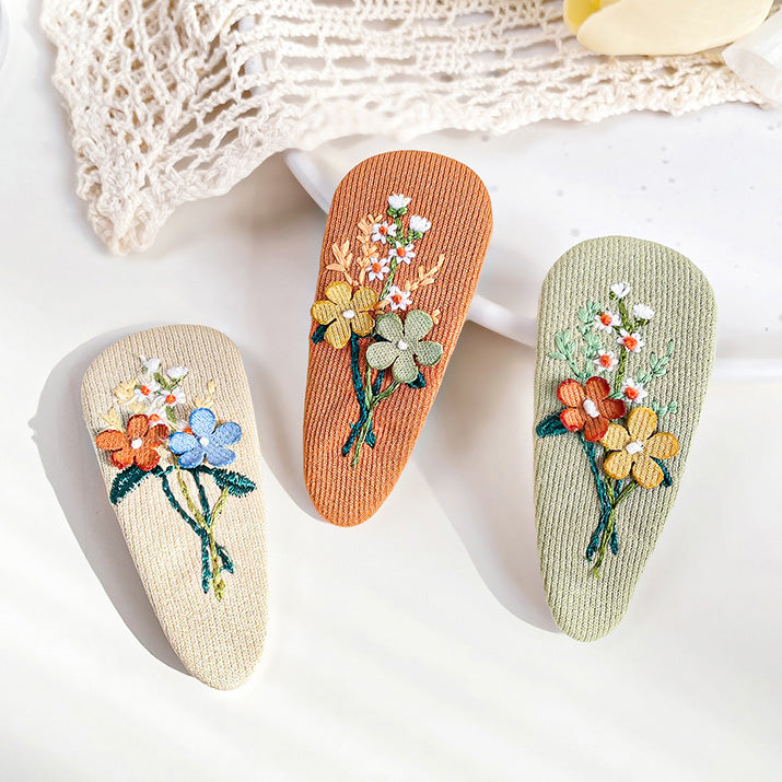 2pcs/pack Girls hair accessories fabric embroidered floral flower hair snap clips (5 Sets)